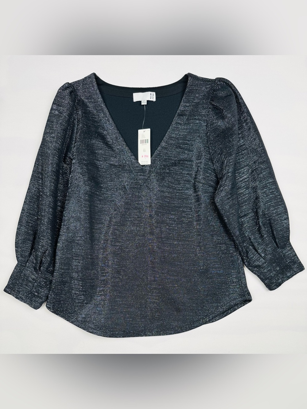 NWT Anthropologie RO&DE Cassidy Metallic Blouse Black Women’s XS MSRP $78